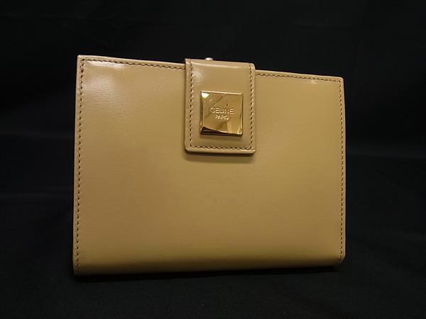 1円 ■美品■ CELINE セリーヌ レザー 二つ折り 財布 ウォレット 小銭入れ 札入れ カード入れ レディース メンズ ベージュ系 FY4402拍卖