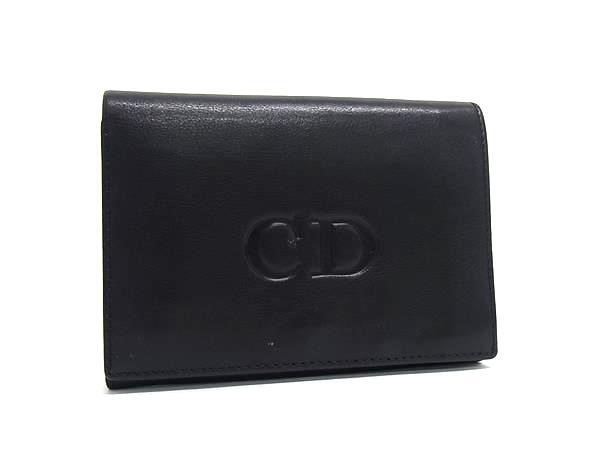 1円 ■美品■ ChristianDior クリスチャンディオール レザー 二つ折り 財布 ウォレット 小銭入れ 札入れ カード入れ ブラック系 BQ6266拍卖