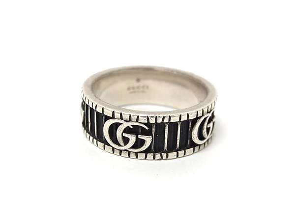 1円 GUCCI グッチ ダブルG SV925 リング 指輪 アクセサリー 表記サイズ 20 (約19号) メンズ レディース シルバー系×ブラック系 BU1921拍卖