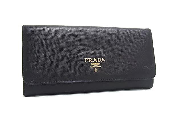 1円 PRADA プラダ サフィアーノレザー 二つ折り 長財布 ウォレット 小銭入れ 札入れ カード入れ レディース ブラック系 HE1477拍卖