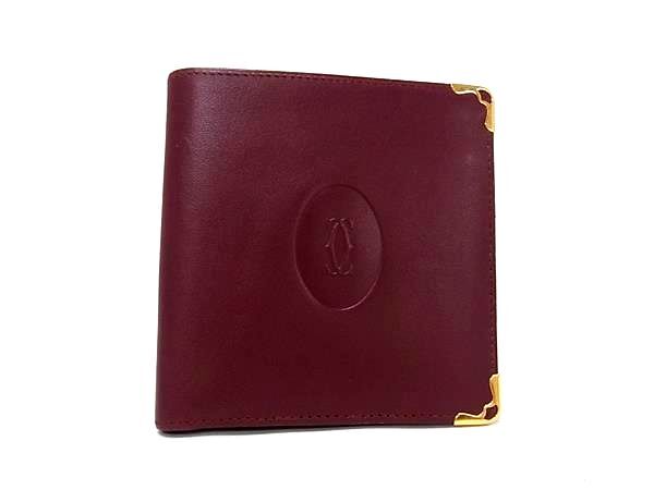 1円 ■美品■ Cartier カルティエ マストライン レザー 二つ折り 財布 ウォレット 札入れ カード入れ 小銭入れ ボルドー系 FZ5738拍卖