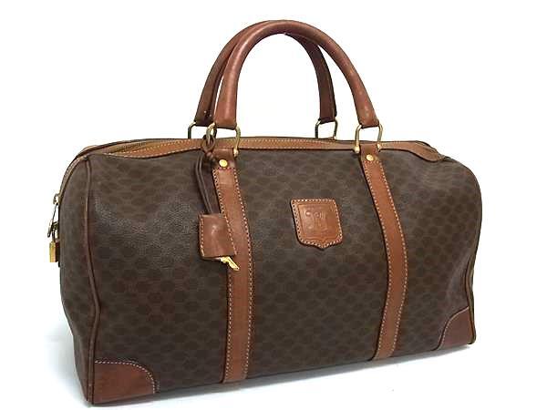 1円 CELINE セリーヌ マカダム柄 PVC×レザー ボストンバッグ トラベルバッグ 旅行かばん レディース メンズ ブラウン系 GB5659拍卖