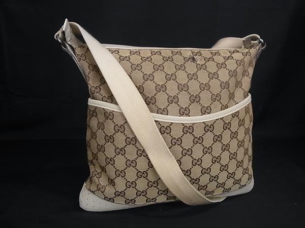 1円 GUCCI グッチ 145857 2123 GG柄 GGキャンバス×レザー ショルダーバッグ クロスボディ 斜め掛け レディース ブラウン系 GB5709拍卖