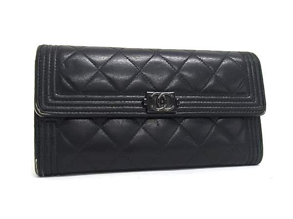 1円 CHANEL シャネル ココマーク マトラッセ ラムスキン 二つ折り 長財布 ウォレット 小銭入れ 札入れ カード入れ ブラック系 FW6611拍卖