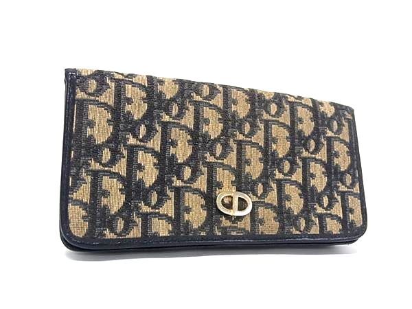 1円 ChristianDior クリスチャンディオール トロッター キャンバス 二つ折り 長財布 ウォレット 札入れ 小銭入れ ネイビー系 HC2510拍卖