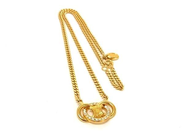 1円 ■美品■ CELINE セリーヌ マカダム ラインストーン ネックレス ペンダント チョーカー アクセサリー レディース ゴールド系 BU1507拍卖