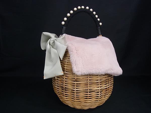 1円 ■美品■ LANVIN ランバン ラタン ファー パール ワンハンドル ハンドバッグ レディース ブラウン系 HE1987拍卖