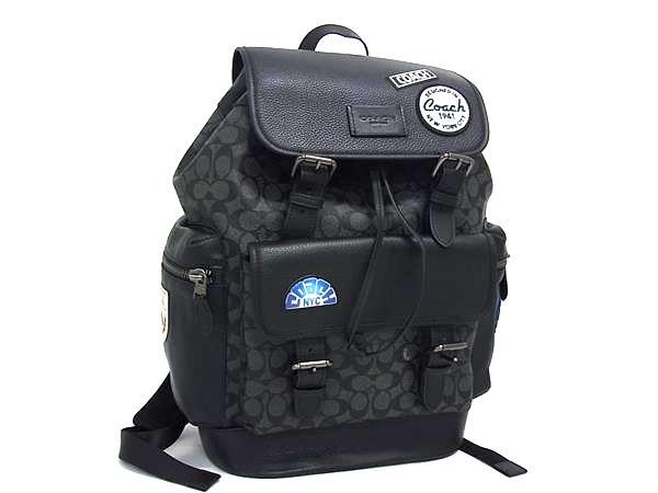 1円 ■極美品■ COACH コーチ CY818 スプリント バックパック シグネチャー キャンバス パッチ PVC リュックサック ブラック系 HE1677拍卖