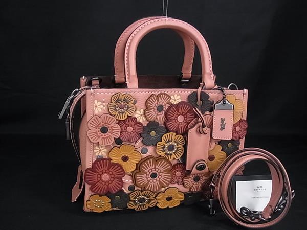 1円 ■極美品■ COACH コーチ 58840 ローグ ティーローズ レザー 2WAY ハンドバッグ ショルダー 肩掛け ピンクブラウン系 HE1692拍卖