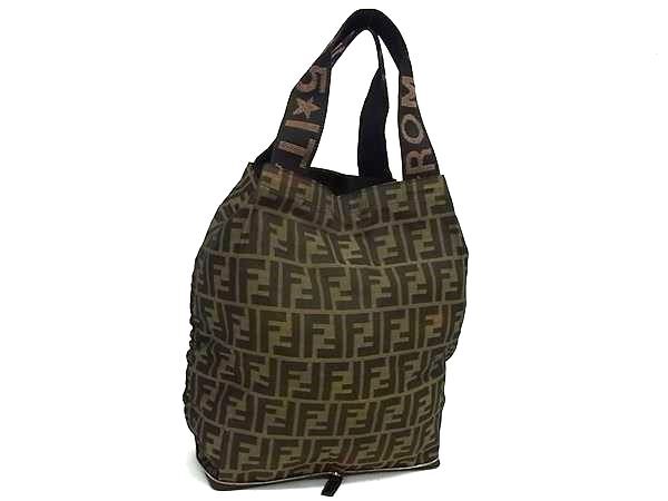 1円 FENDI フェンディ ズッカ柄 ナイロンキャンバス 折りたたみ式 エコバッグ ハンドバッグ トート メンズ レディース ブラウン系 FY4542拍卖