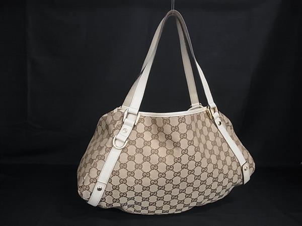 1円 GUCCI グッチ 130736 482794 アビー GG柄 GGキャンバス×レザー トートバッグ ショルダー 肩掛け レディース ブラウン系 DB5359拍卖