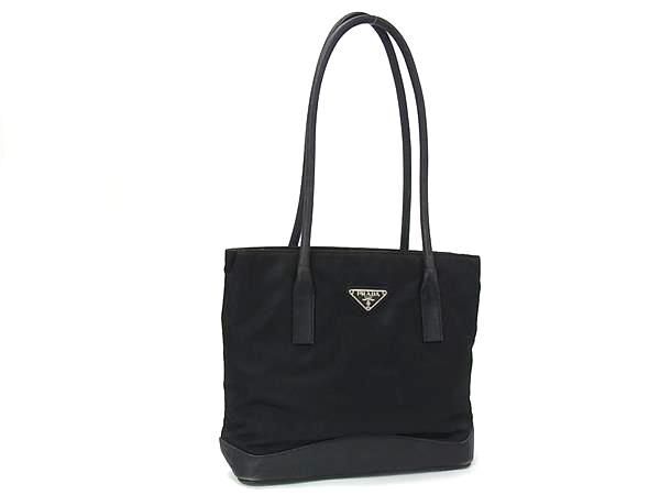 1円 PRADA プラダ テスートナイロン×レザー トートバッグ ショルダーバッグ 肩掛けかばん メンズ レディース ブラック系 FZ5862拍卖