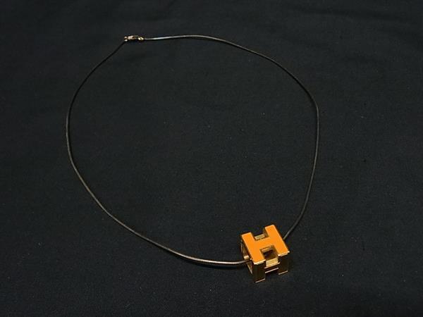 1円 HERMES エルメス カージュドアッシュ Hキューブ ネックレス ペンダント チョーカー アクセサリー ゴールド系×オレンジ系 HB3090拍卖