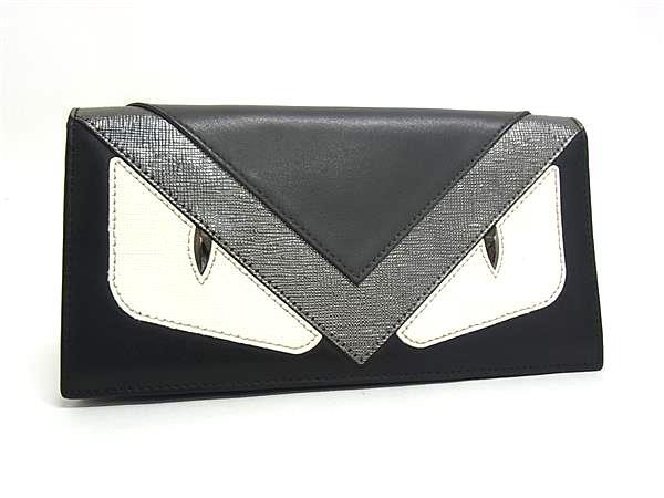 1円 FENDI フェンディ モンスター レザー 二つ折り 長財布 ウォレット 札入れ 小銭入れ カード入れ レディース ブラック系 FY4543拍卖