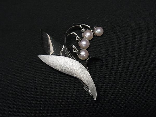 1円 ■美品■ TASAKI タサキ 本真珠 アコヤ真珠 パール約4mm〜約6mm SV925 すずらん ピンバッジ ブローチ アクセサリー シルバー系 FY4383拍卖