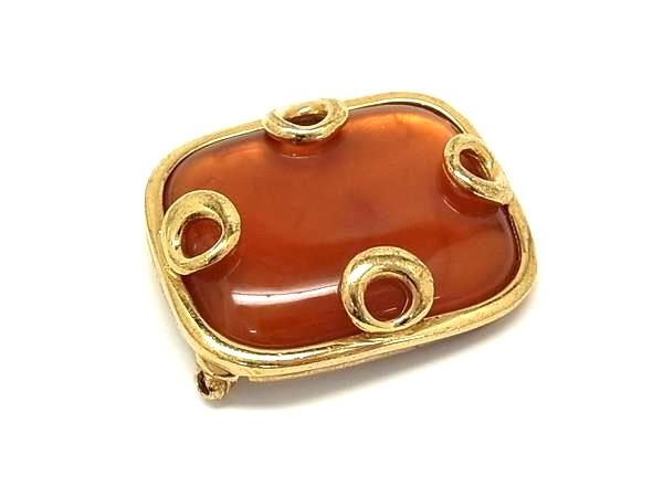 1円 GIVENCHY ジバンシィ ヴィンテージ カラーストーン ピンブローチ ピンバッジ アクセサリー レディース ブラウン系×ゴールド系 HB2865拍卖