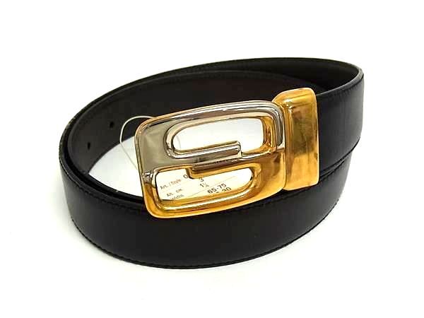 1円 ■美品■ GUCCI グッチ レザー リバーシブル ゴールド金具 ベルト 表記サイズ 65-75 ビジネス 紳士 メンズ ブラック系 FW6630拍卖