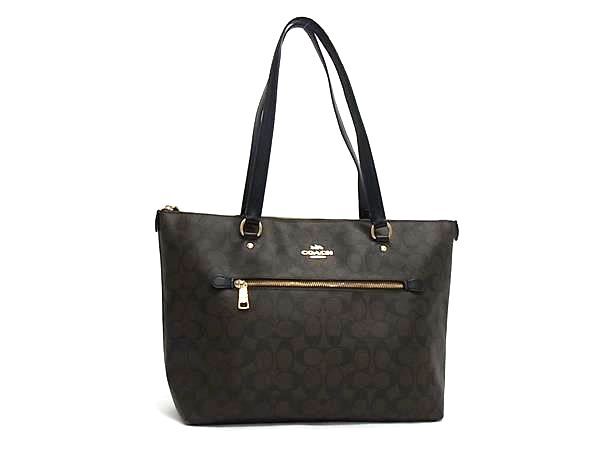 1円 COACH コーチ F79609 シグネチャー PVC×レザー トートバッグ ショルダー 肩掛け レディース ブラウン系×ブラック系 HC2109拍卖