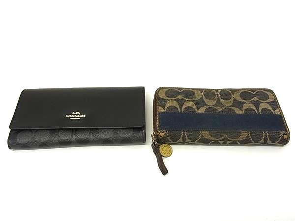 COACH コーチ シグネチャー ラウンドファスナー等 長財布 ウォレット 札入れ 小銭入れ カード入れ 2点セット まとめ売り DP6111拍卖