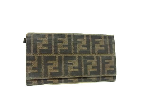 FENDI フェンディ ズッカ柄 ナイロンキャンバス 二つ折り 長財布 ウォレット 札入れ 小銭入れ ブラウン系 DP4055拍卖