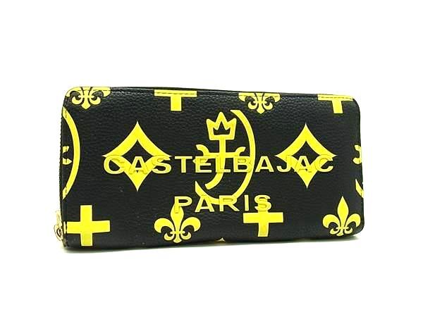 ■美品■ CASTELBAJAC カステルバジャック レザー ラウンドファスナー 長財布 ウォレット ブラック系×イエロー系 DP4057拍卖