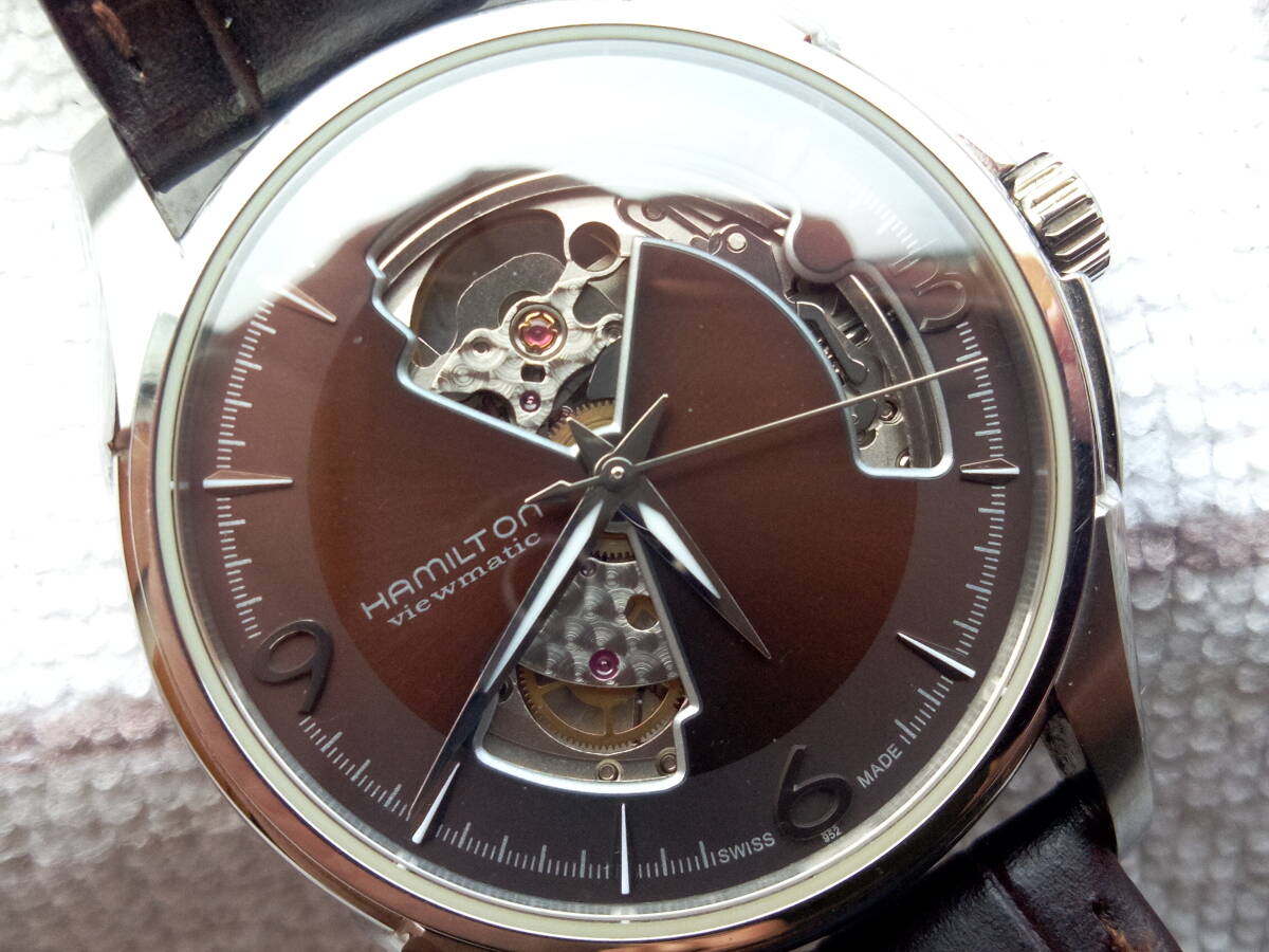 本体は超美品 ハミルトン ジャズマスター ビューマチック 40mm オープンハートスケルトン自動巻きメンズ腕時計 ブラウン拍卖