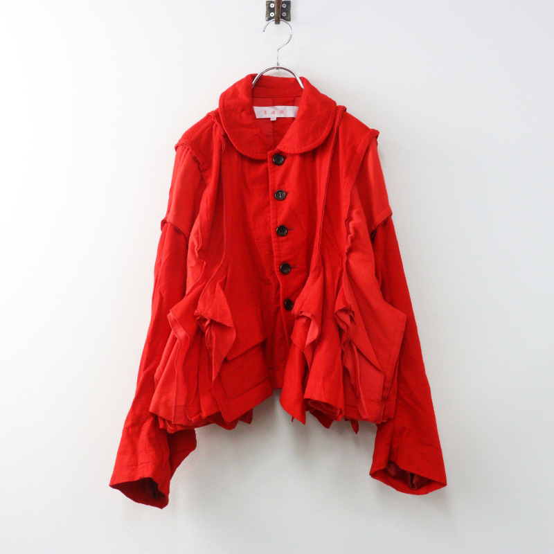 美品 25AW タオコムデギャルソン tao COMME des GARCONS 多素材ドッキング 丸衿ジャケット M レッド/トップス 染め【2400015059136】拍卖