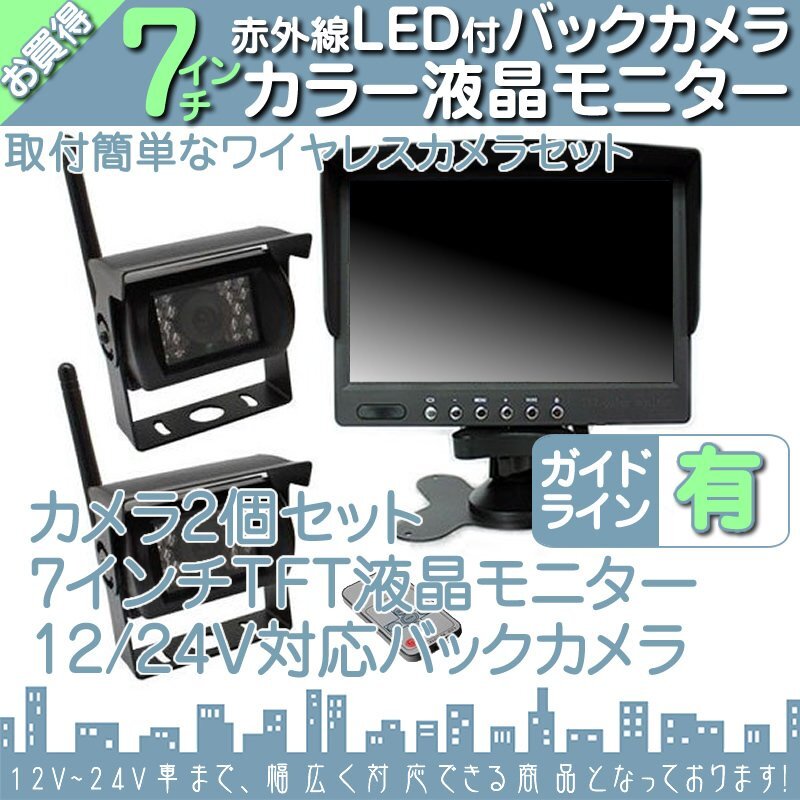 タイタン 7インチオンダッシュ液晶モニター + ワイヤレスバックカメラ2台セット 24V車対応 トラック バス 大型車対応拍卖