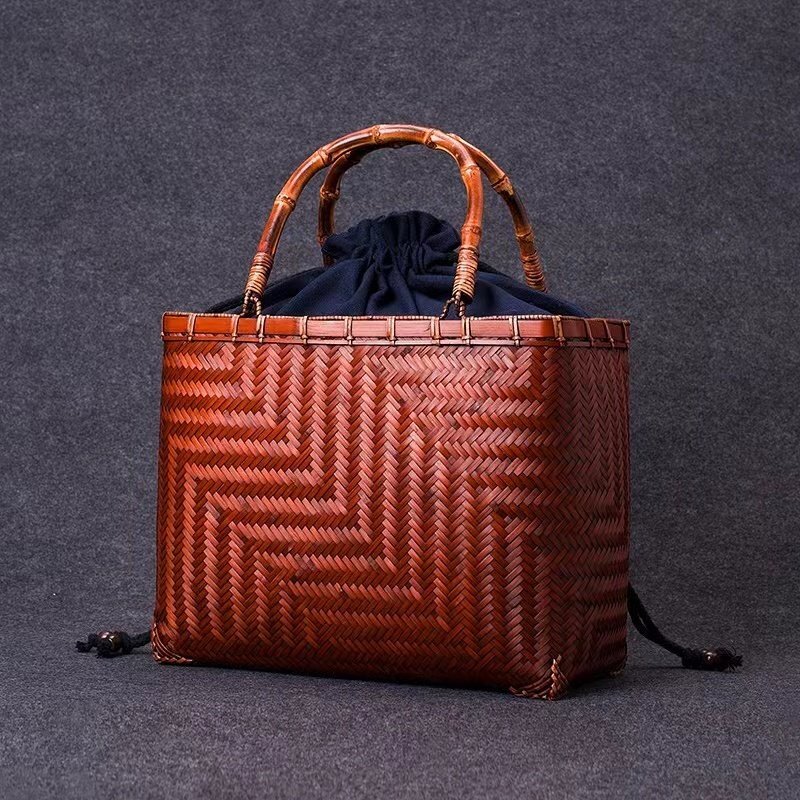 新品 ★自然竹編み上げ カゴバック 手作りバスケット お洒落買い物カゴ 収納バッグ拍卖