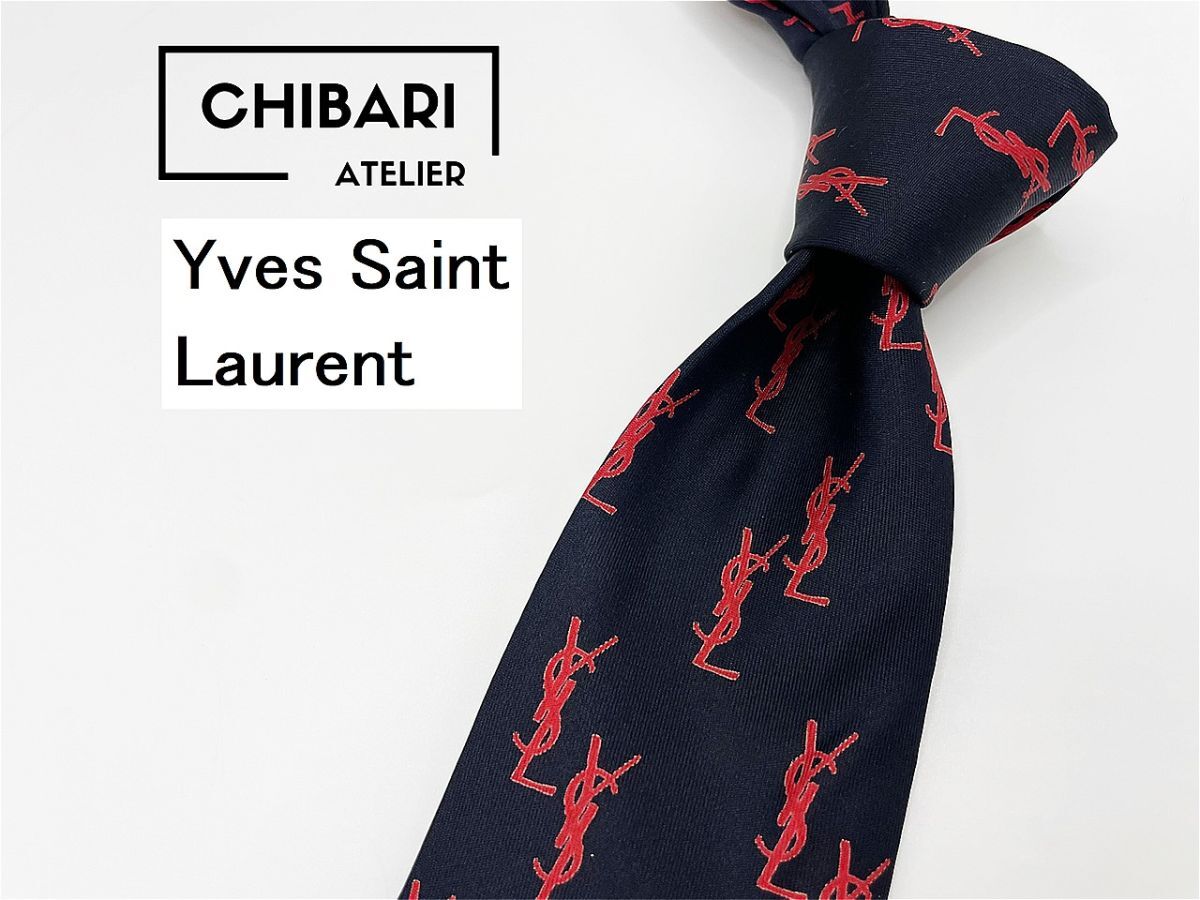 YvesSaintLaurent サンローラン 全面ロゴ柄 ネクタイ 3本以上 送料無料 メンズ ネイビー 0604115拍卖