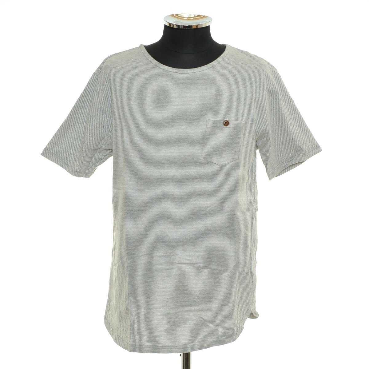 ◆565313 THE SHOP TK タケオキクチ ◇Tシャツ 半袖 ポケット サイズXL メンズ グレー ストライプ拍卖