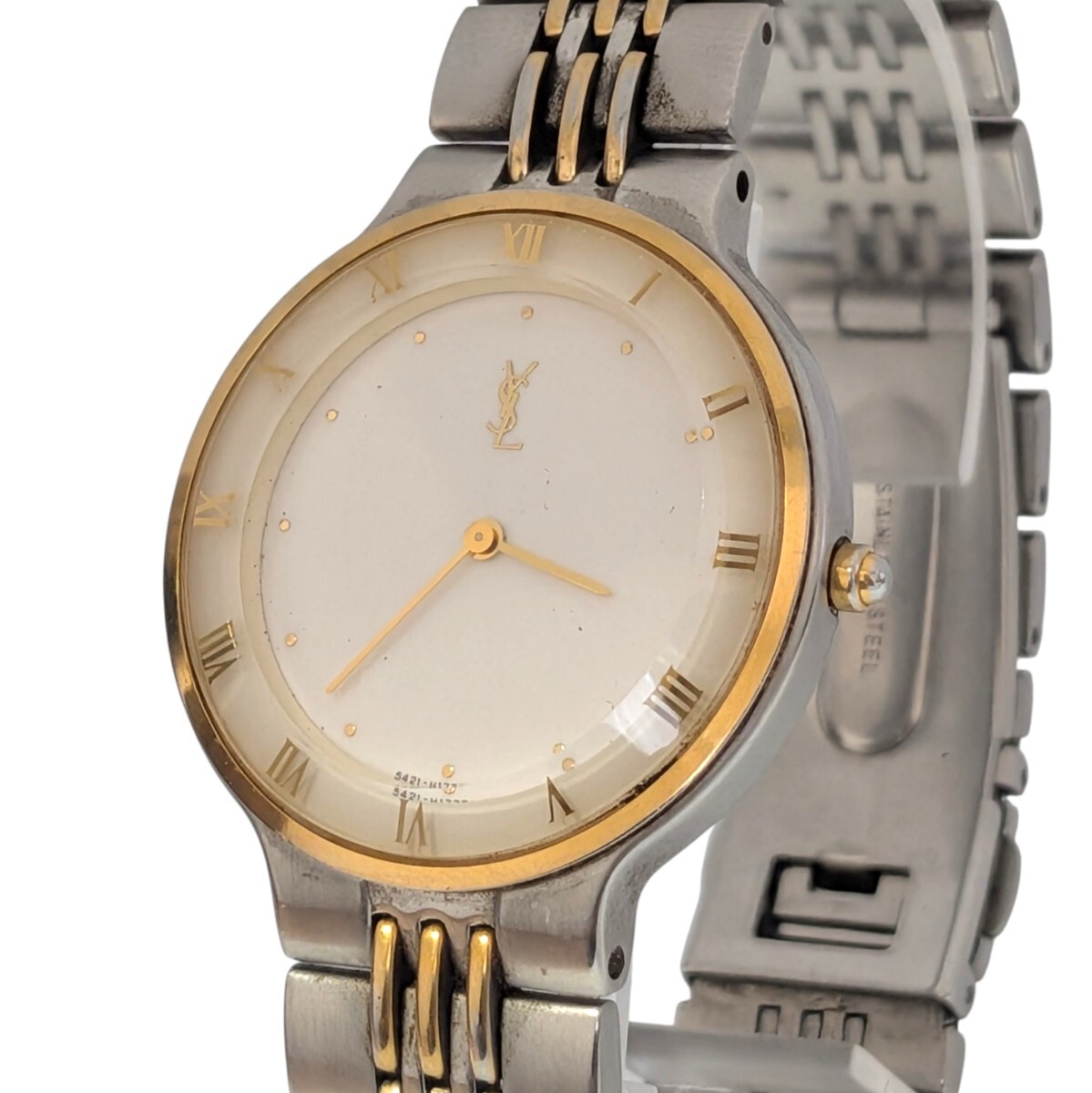 YVES SAINT LAURENT YSLロゴ メンズ クォーツ 腕時計 5421-H10040 稼働品 新品電池 イヴサンローラン拍卖