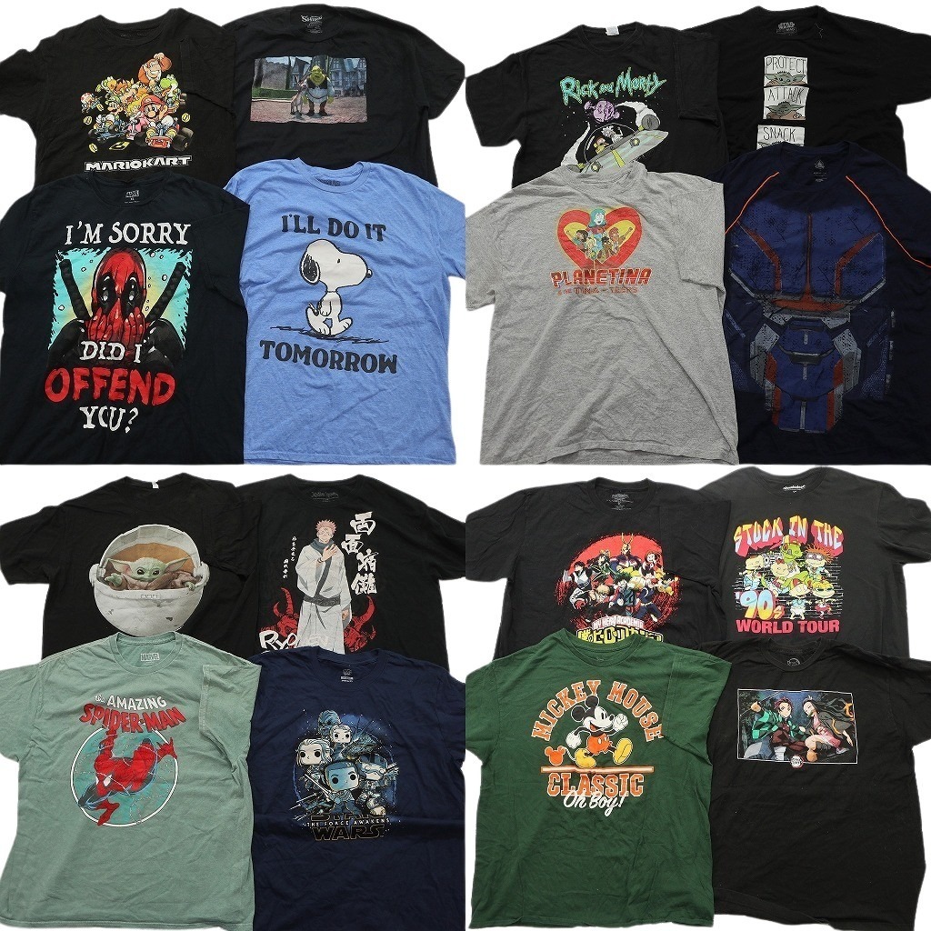 古着卸 まとめ売り キャラクター Tシャツ 16枚セット ( メンズ XL ) デッドプール シュレック スパイダーマン NF6804 1円スタート拍卖