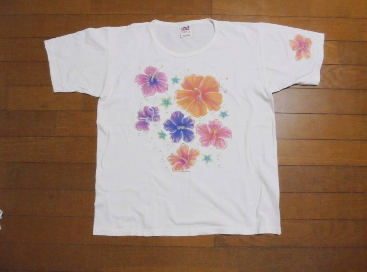 フラダンス Halau Hula O Pililani Tシャツ USA製 白xハイビスカス柄拍卖