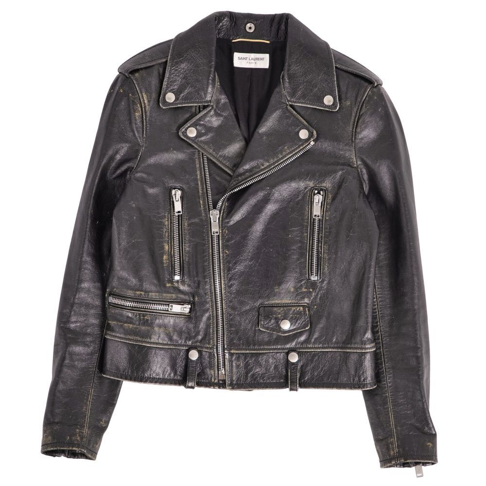 美品 サンローラン パリ SAINT LAURENT PARIS レザージャケット ダブルライダース ヴィンテージ加工 レディース 40 黒 cd07ot-rm20e39082拍卖