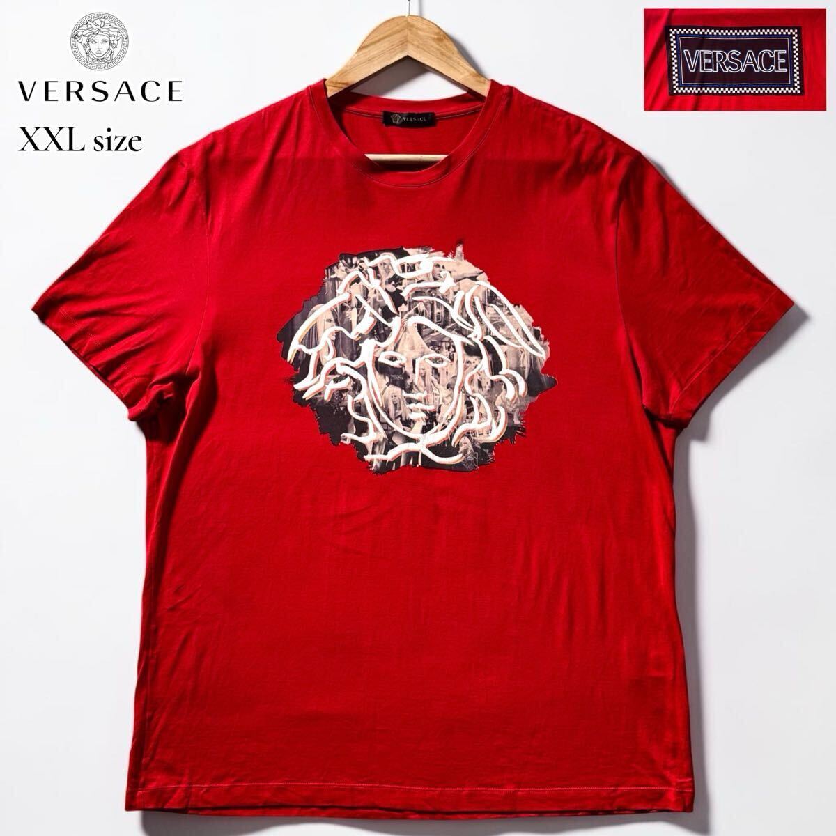 極美品/XXLサイズ●VERSACE ヴェイルサーチェ 半袖 Tシャツ カットソー クルーネック ドナテラ ヴェルサーチ 本人像 メデューサ 後ロゴ 3L拍卖