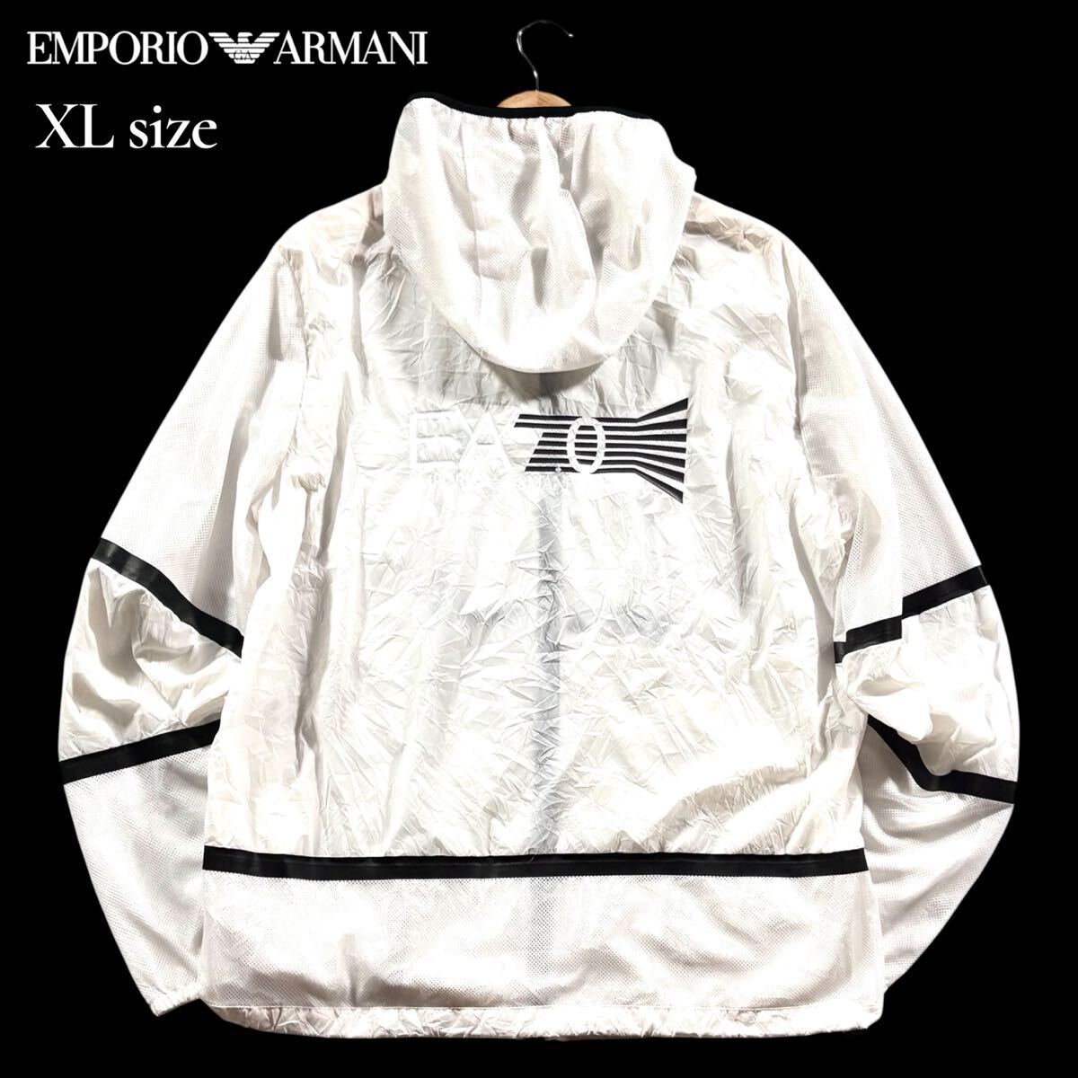 XLサイズ●EMPORIO ARMANI エンポリオ アルマーニ ナイロン 薄手 ジャケット パーカー ダブルジップ メッシュ切替 背面ロゴ イーグル拍卖