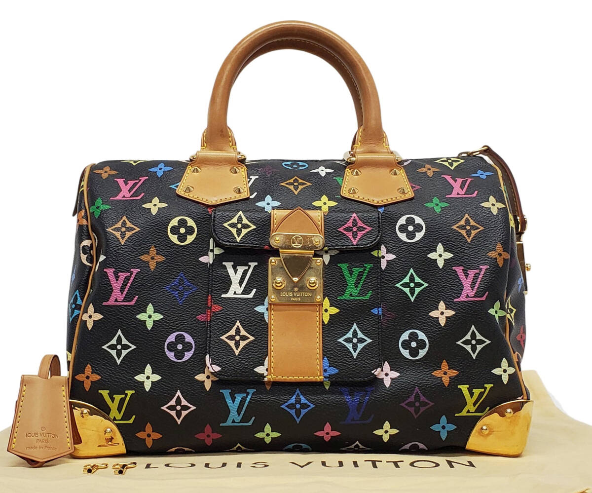 D3809◆超美品【ルイヴィトン】マルチカラー スピーディ30 M92642 ハンドバッグ◆ミニボストン ノワール 黒拍卖
