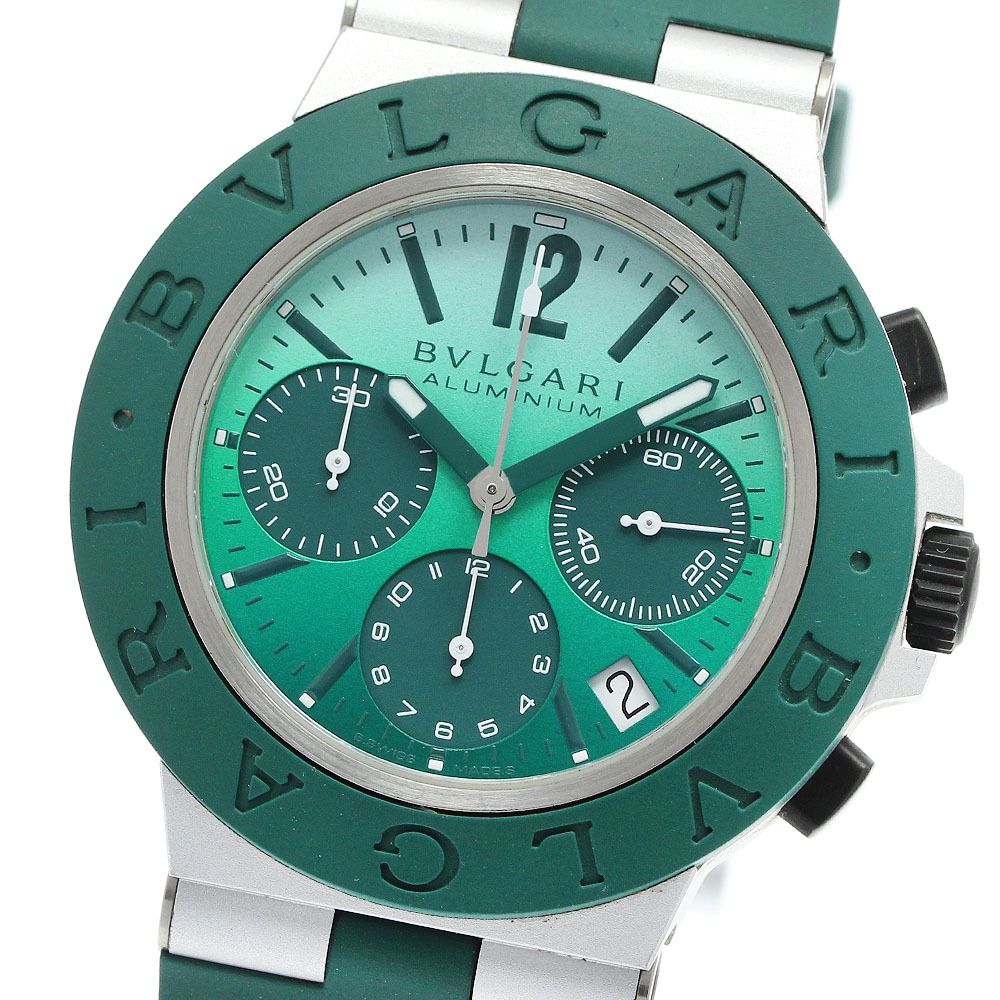 ブルガリ BVLGARI BB40ATCH/104076 アルミニウム エメラルド クロノグラフ 限定800本 自動巻き メンズ 美品 内箱・保証書付き_943605拍卖