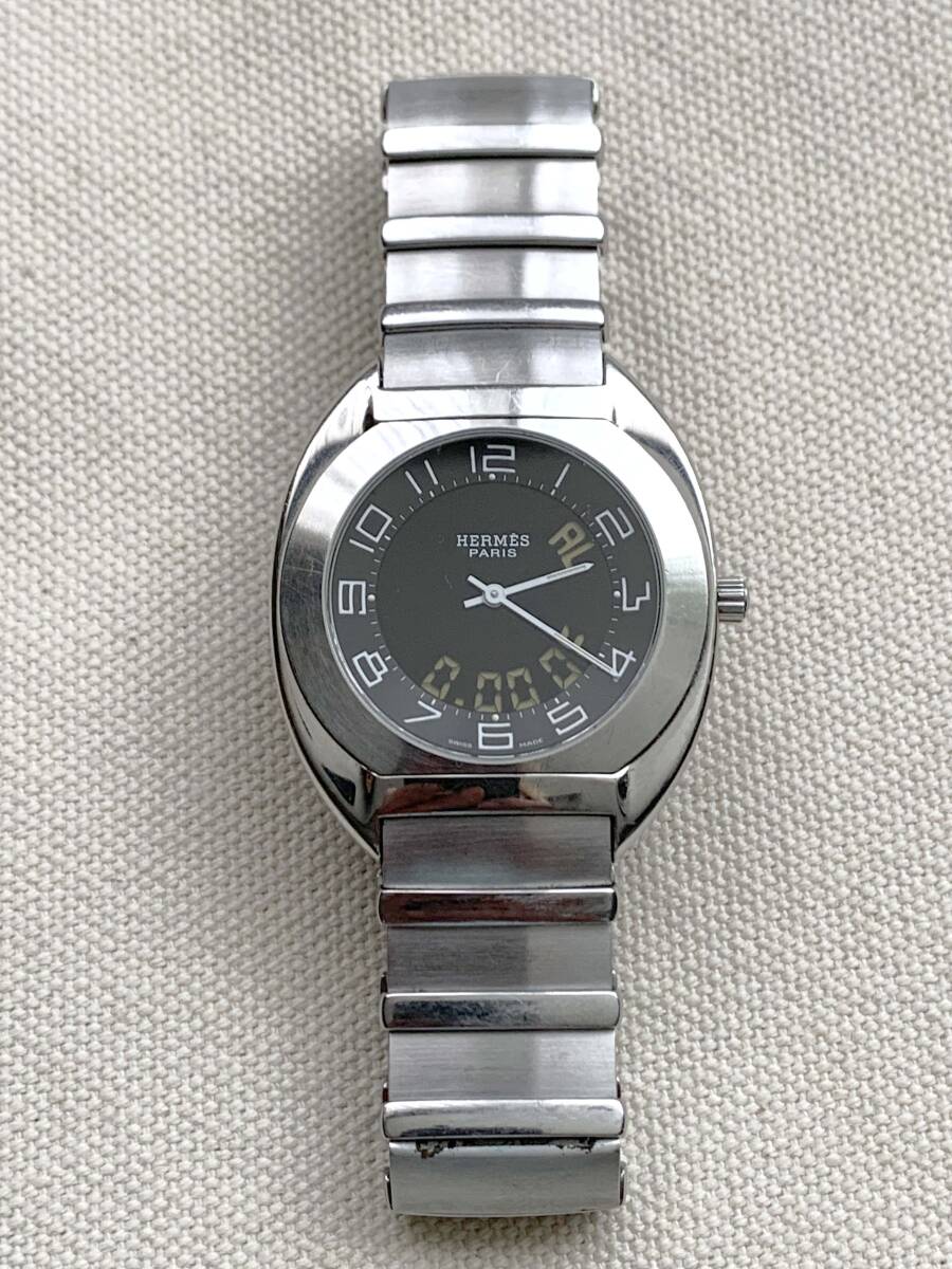 稼働品 HERMS エルメス エスパス ES1.710 黒文字盤 メンズ クォーツ ウォッチ拍卖