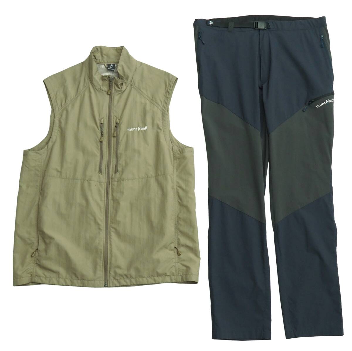 TK6702▽モンベル mont-bell メンズ ベストXL/パンツXL-S トレッキングベスト 1103300 + リッジラインパンツ 1105521 2点セット拍卖