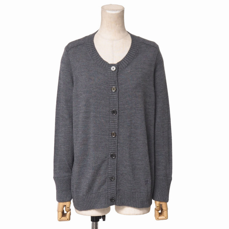 MJ4901□バーバリー/BURBERRY LONDON ウール ハイゲージニット 裏ノバチェック柄 長袖 クルーネック カーディガン レディース サイズ5拍卖