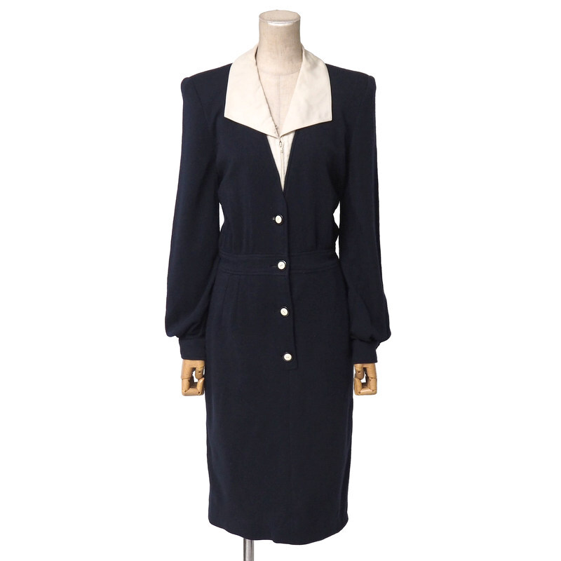 MJ4883□ヴィンテージ ヴァレンティノ/Valentino garavani BOUTIQUE シャツ×ニット ドッキング ワンピース 長袖 レディース サイズ8拍卖