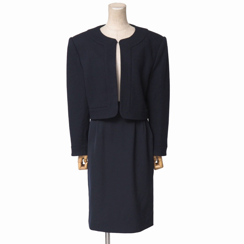 MJ4868□2点セット イヴサンローラン/Yves Saint Laurent/YSL ボレロジャケット+タイトスカート レディース サイズM ネイビー系拍卖
