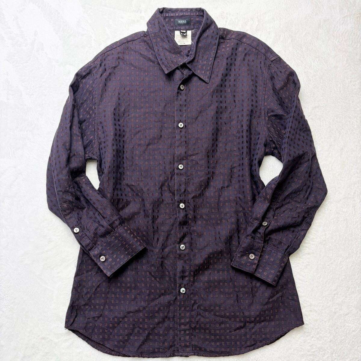3674 希少XXL◎Vintage VERSACE VERSUS 90年代 ヴェルサス ヴェルサーチ 長袖シャツ 長袖 メンズ トップス 40/54 イタリア製 パープル 総柄拍卖