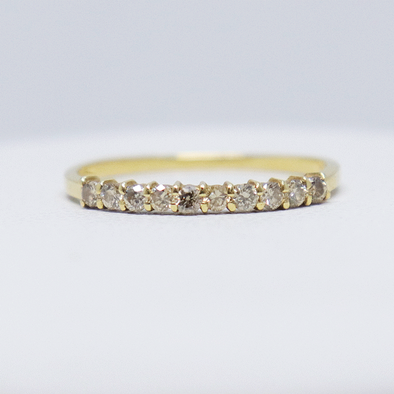K18 ダイヤモンド ハーフサークル ハーフエタニティ リング 0.20ct ラウンドブリリアント #9号 上質ライトブラウン ダイヤモンド 美品拍卖