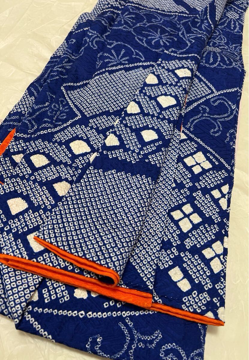 逸品 総絞り 訪問着 着物 絞り 青 呉服 正絹 和装 きもの拍卖