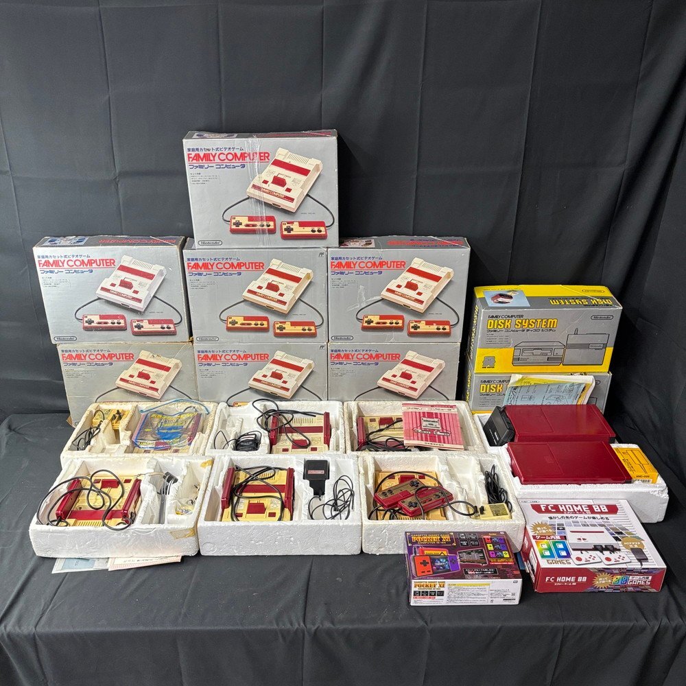 【複12*2PG283】1円スタート ゲーム機 本体 7点まとめ FC ファミコン HVC-001 互換機 ディスクシステム 箱あり コントローラー 他 現状品拍卖