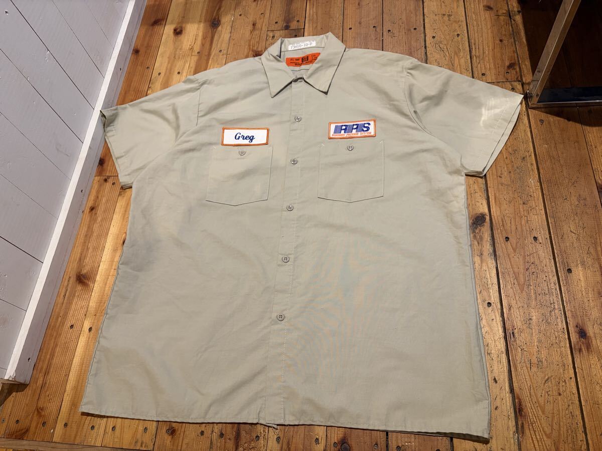USA製 REED 80s 90s vintage メンズXL ベージュ ワークシャツ 半袖 100円スタート 売り切り 古着 work アメカジ REDKAP Dickies拍卖