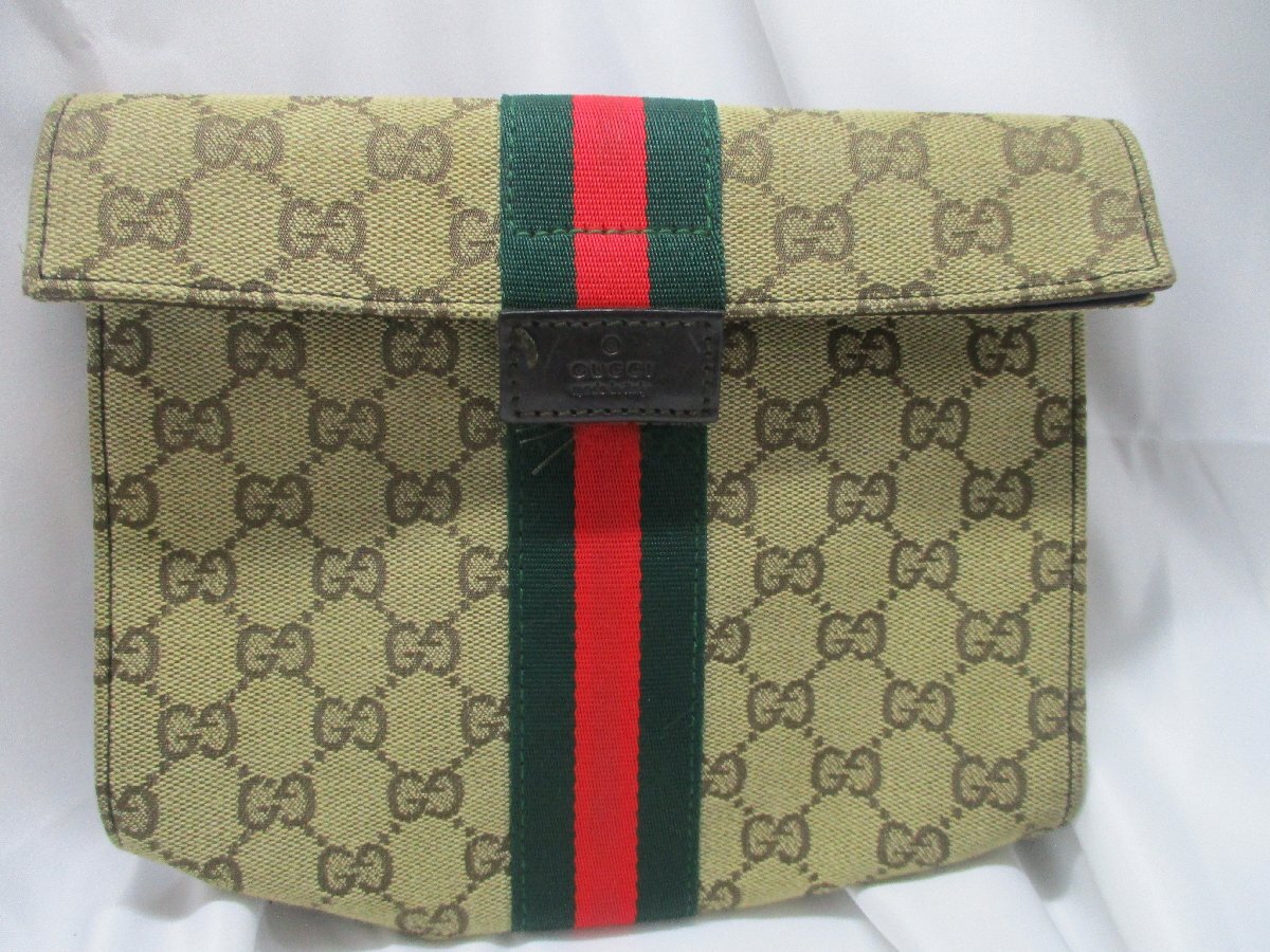 1円スタート GUCCI/グッチ キャンバス シェリーライン GG柄 クラッチバッグ/セカンドバッグ/ポーチ/73006拍卖